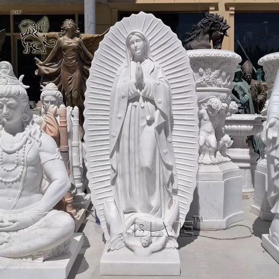 Estatua religiosa de mármol de la Virgen María de la escultura de la Virgen De Guadalupe de la piedra de María religiosa de tamaño natural personalizada