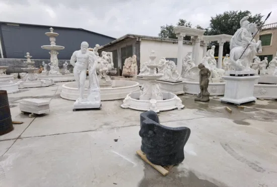 Casa decorativa arquitectónica tallada en piedra escultura de mujer columna tallada en mármol estatua de dama pilares para decoración de jardín (QCM111)