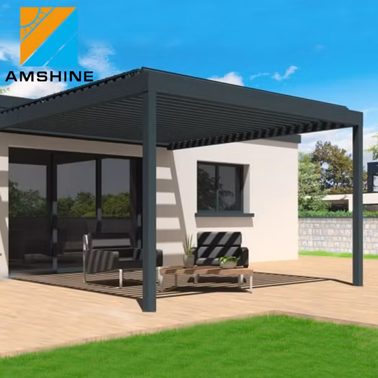 Cubierta de construcción personalizada, área de techado de 10m x 5m, pérgola, casa prefabricada eléctrica, Control remoto, persiana automática, pabellón, persiana, mirador de techo para piscina